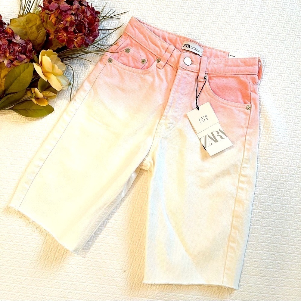 NWT ZARA Pink Ombré High Waist Denim Shorts Size 0